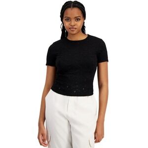 bar III Lace Top Womens Small Black Fitted Corset Gothic Blouse Short Sleeve NWT